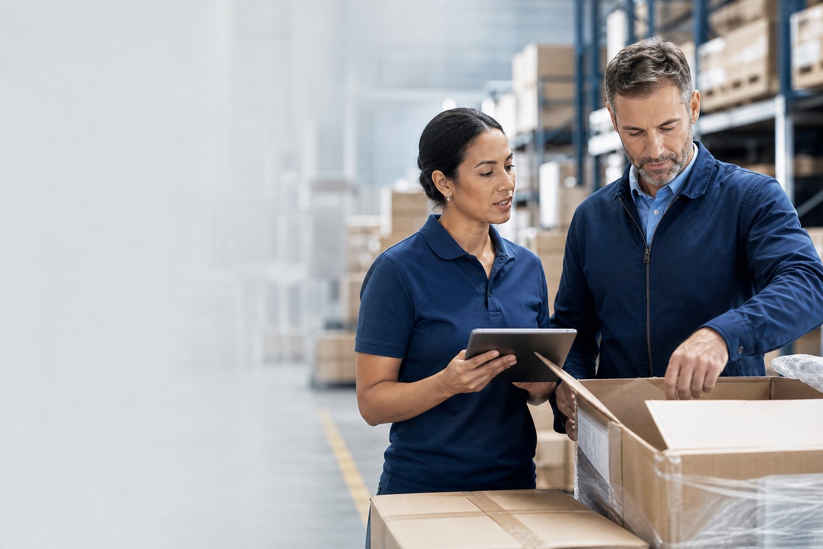 Warehouse manager reviewing cash flow financing for business growth